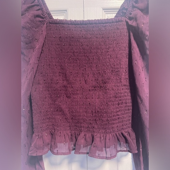 Women's Express Dark Purple Peasant Long Sleeved Blouse - Picture 3 of 5